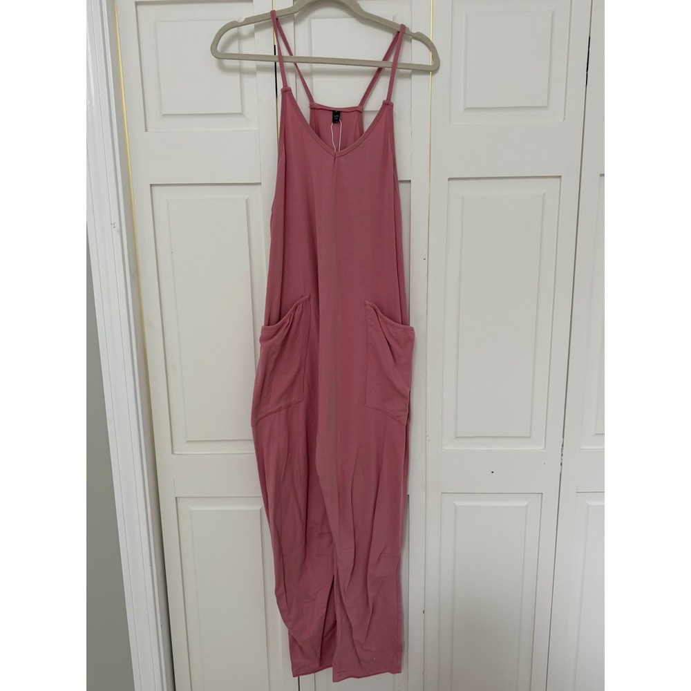 Pink Sleeveless Harem Jumpsuit V-Neck Pocket Romper Small